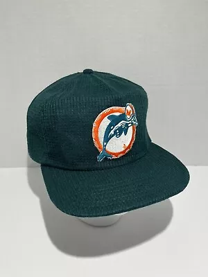 Vintage 90s Miami Dolphins Team Logo Snapback Hat Waffle Pattern Made In USA • $34.99