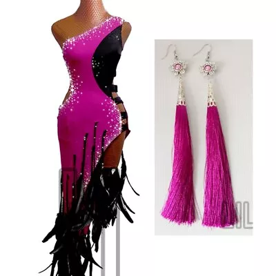 Latin Dance Skirt Competition Performs Adult Pink Long Feather Sexy Dance Skirt • $282.98