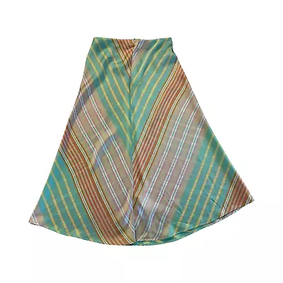 Zara Women's Satin Orange Green Pastel Chevron Stripes Midi Pull On Skirt Small • $24