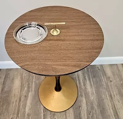 True Vintage MCM Smoking Side Table Round Metal Base Cut Out For Ashtray • $70