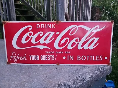 Vintage Drink Coca Cola In Bottles 36  Porcelain Metal Dealer Advertising Sign • $550