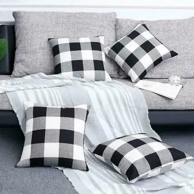 4 Set Of 18x18 Pack White And Black Buffalo Check Plaid Throw Pillow Case Covers • £15.30