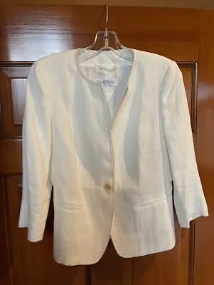 Max Mara Off White Linen Blazer US Sz8 With Contrast Piping • $59
