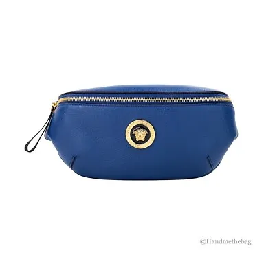 Versace Small Navy Calf Leather Medusa Pendant Fanny Waist Pack Belt Bag • $786.20