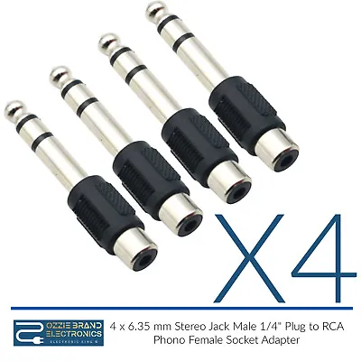 £2.85 • Buy 4 X 6.35 Mm Stereo Jack Male 1/4  Plug To RCA Phono Female Socket Adapter
