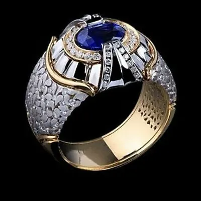 Fashion Men's 18K Gold Plated Blue Sapphire Ring Party Wedding Jewelry Gifts • $3