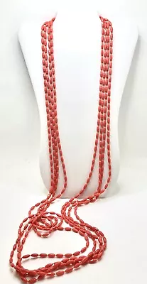 Vintage Orangy Salmon Color Four Strand Long Bead Necklace • $4.99