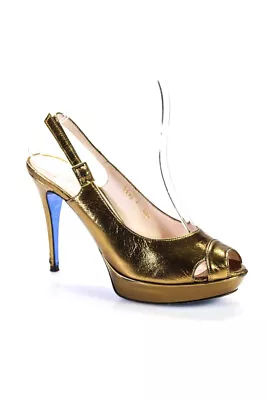 The Shoe Box Womens Peep Toe Gold Slingbacks Heel Pumps Sandals Shoes Size 7 • $2.99