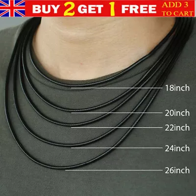 Women Men 3mm Black Rope Leather Cord Chain Necklace Stainless Steel CO • £3.58