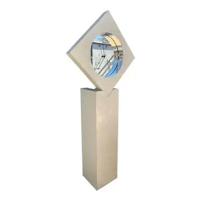 Vintage 1980's Beige Wood Post Modern Abstract Floating On Pedestal Floor Clock • $1295
