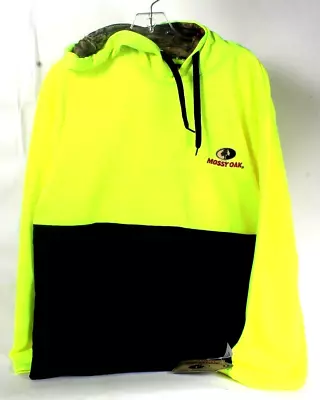 Mossy Oak Mens Large Neon Yellow  & Black Hooded Sweatshirt 100% Polyester • $46.99