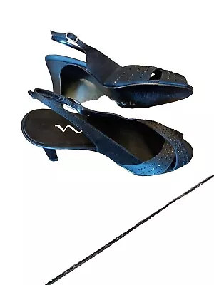 Women's Nina CAMILLE Black Lustre Peep Toe Sling Back Heel Size 6.5m • $12.99