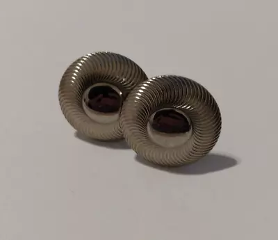 Vintage Silvertone Round Ridged Border Cufflinks • $12