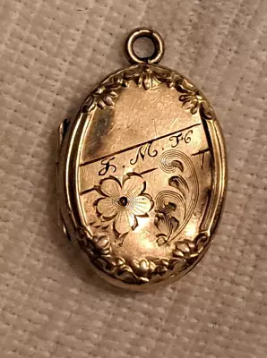 Antique Double Photo Etched Mourning Locket Gold Filled Initials L M H • $14.99