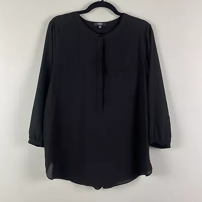 NYDJ Solid 3/4 Sleeve Henley Pleat Back Blouse Size Large Black • $19.95