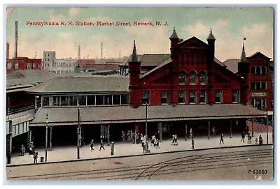 C1910 Pennsylvania Railroad Station Market Street Newark NJ Postcard • $14.98