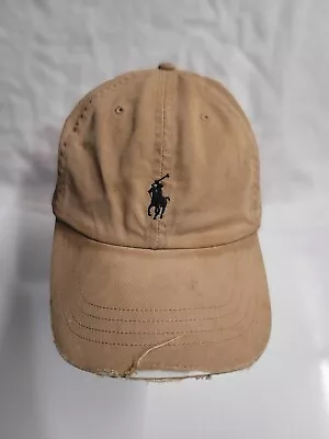 Vintage Polo Ralph Lauren Leather Strap Back Hat Cap 100% Cotton (DISTRESSED)  • $7