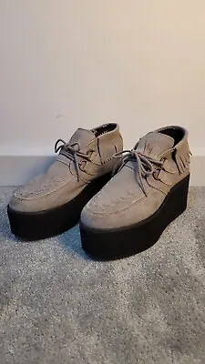 YRU Grey Suede Platform Creeper Shoes • £6