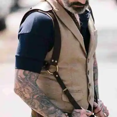 Vintage Leather Suspenders Braces Shoulder Strap Belt Harness For Men O6M3 • $7.46
