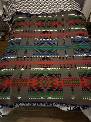 Pendleton Wool Blanket Beaver State With Blue Fringe 63x65 Free Shipping • $199