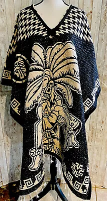 Mexican PONCHO Aztec Warrior One SIZE Sarape Poncho Calendario Azteca Guerrero • $55