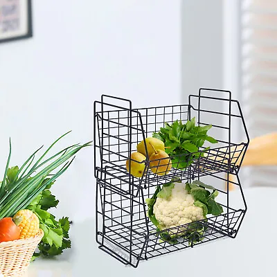 2 Pack Countertop Tiered Baskets Kitchen Wire Storage Baskets For Pantry Food   • $21.85