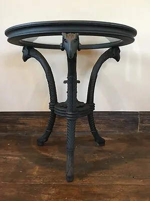 £299 • Buy Solid Mahogany Matt Black Unique Carved French Round Side Glass Coffee Table 