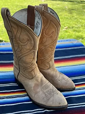 Vintage Stewart Boot Co Women's Size 8.5B 1977 Cowboy Boots Tan Leather Handmade • $49