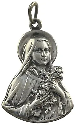 Vintage Signed  St Therese Of Child Jesus Silver Tone Religious Medal France • $19.99