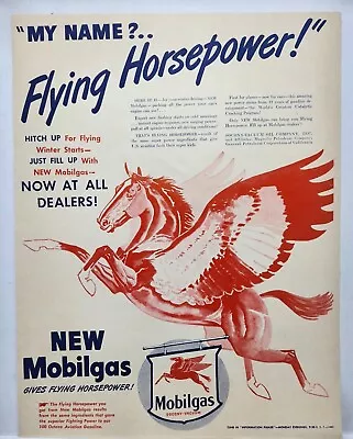 1945 Mobil Gas Socony Vacuum Flying Horse Vintage Print Ad Man Cave Art Deco • $10.88