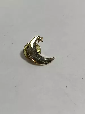 Gold Tone Crescent Moon And Star Brooch Pin Lapel • $12.99