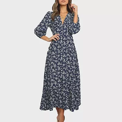 Womens Bohemian Floral Maxi Dresses Loose High Waist Boho Printed Beach Dress • $33.12