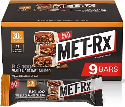 Met-Rx Big 100 Bars Protein Bars Vanilla Caramel Churro Flavor 9 Count • $31.99