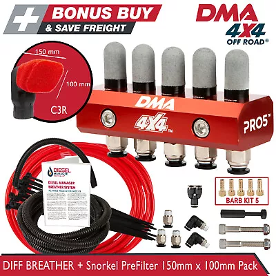 DIFF BREATHER KIT 5 PORT SNORKEL PRE FILTER DODGE RAM 1500 Express Laramie Uni  • $91.50