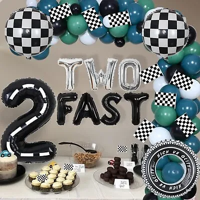 Two Fast Birthday Decorations Boy Vintage Racing Car Birthday Party Supplies 2 • £21.59