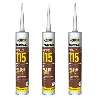 3 X General Purpose Building Mastic Sealant 285ml Everbuild 115 GP Waterproof  • £8.99