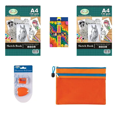 36 Colouring Pencils Set With 2 Sketch Books Eraser Sharpener And Pen Case • £12.19