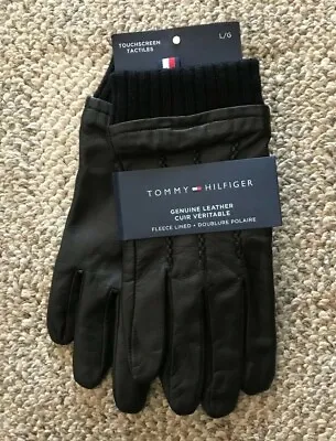 $99 Men's Size L Tommy Hilfiger Leather Fleece Lined Gloves Touch Screen Black  • $39.99