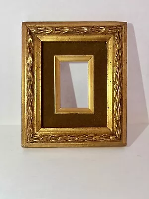 Hand Carved Vintage Linen Lined Gold Beige Wood Picture Frame 2” X 3” • $20