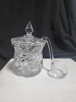 Vtg Brilliant Cut Glass Crystal Jam Jelly Condiment Covered Jar W/ Spoon  • $19.99