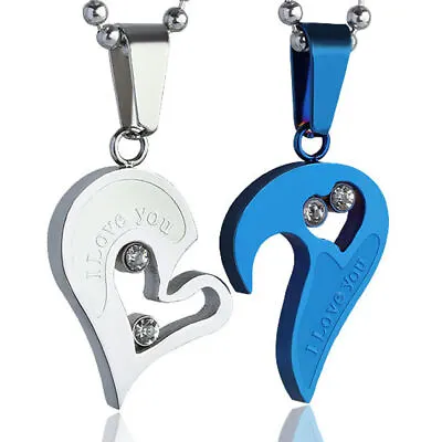 Couple Stainless Steel Necklace I Love You Heart Puzzle Matching Pendant Gift • $7.99