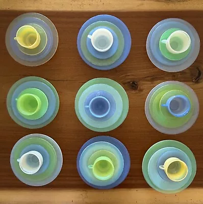 MURANO Effetre Set Cup Plates Green Periwinkle White Yellow Off-white • $180