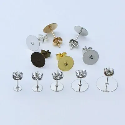100x 4/5/6/8/10mm Blank Post Earring Studs Base Pins With Earring Plugs Ear Back • £5.99