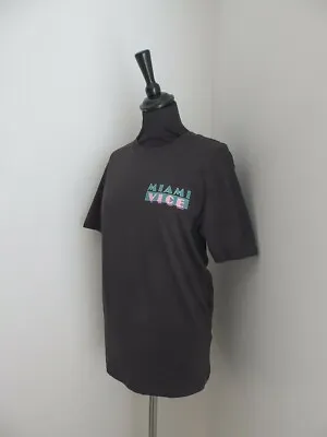 H&M Miami Vice 80s Dark Grey Cotton Tshirt SIZE XS • £10