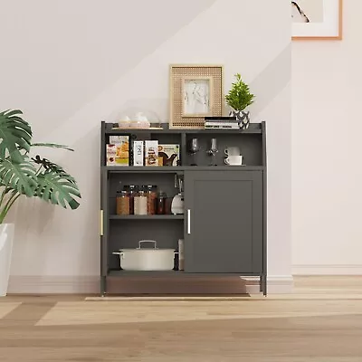 Metal Buffet Sideboard Cabinet With Storage Cabinet Modern Sideboard Black • $138.99