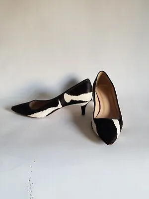 Women's J Crew Kitten Heel Made In Italy Calf Shoes Sz 6M Deep Brown & Ivory • $25