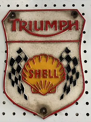 Triumph Shell Heavy Cast Iron Gasoline Advertising Sign  SAME DAY SHIPPING • $58
