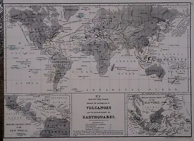 Old 1878 Mitchell's School Atlas Map ~ VOLCANOES - EARTHQUAKES Of The WORLD • $20.68