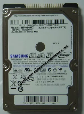 NEW Samsung HM080HC 80GB 2.5 Inch 9.5MM IDE 44PIN Hard Drive NOS USA Seller • $39.95