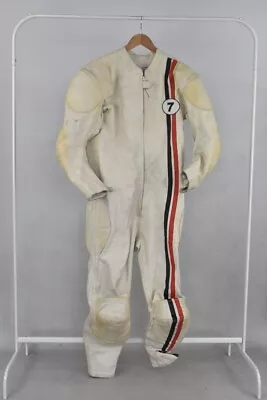 Vintage White Racing Striped No. 7 BKS Motorcycle Leather One-Piece Suit • $101.02